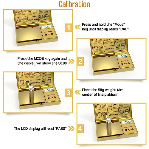 WEIGHTMAN Digital Scale Gram, 200g/0.01g Pocket Scale Gold Titanium Plating | LCD Backlit Display, Mini Jewelry Scale with 6 Units, Auto Off, Tare Function for Food, Coins, Battery Included - color: Gold