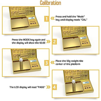 WEIGHTMAN Digital Scale Gram, 200g/0.01g Pocket Scale Gold Titanium Plating | LCD Backlit Display, Mini Jewelry Scale with 6 Units, Auto Off, Tare Function for Food, Coins, Battery Included - color: Gold