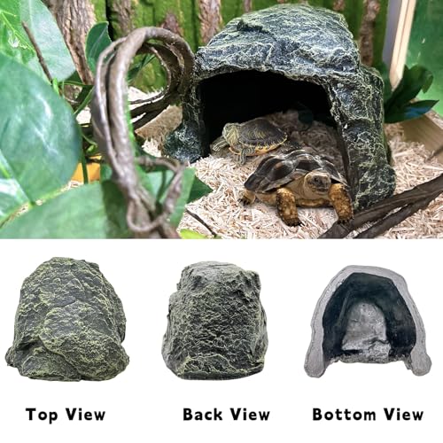 BNOSDM Reptile Hideout,Tortoise Hide Cave,Resin Rock,Bearded Dragon Hideaway,Turtle Basking Platform,Reptiles Habitat Decor Tank Accessories for Lizards Gecko Snakes Chameleon Frogs