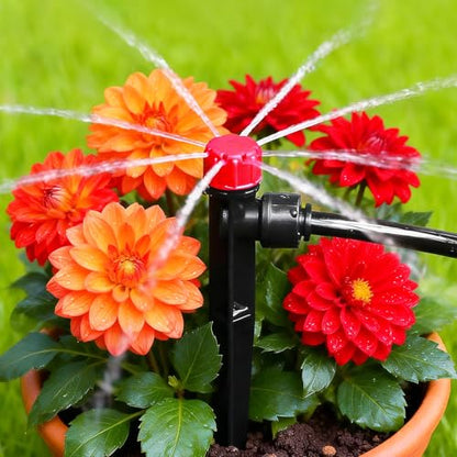 Push-to-Fit Drip Irrigation Emitters for 1/4" Drip Irrigation Tubing, 30 Pieces Adjustable 360 Degree Water Flow Drippers Sprayer on Stake 360° Full Circle Multi-Stream Irrigation Drippers - size: Push-to-fit Stream Emitters - 30 Pieces