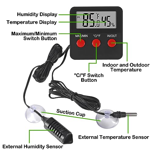 3PCS Digital Reptile Thermometer and Humidity Gauge Remote Probes Reptile Terrarium Thermometer Hygrometer Indoor Outdoor Temperature and Hygrometer Gauge