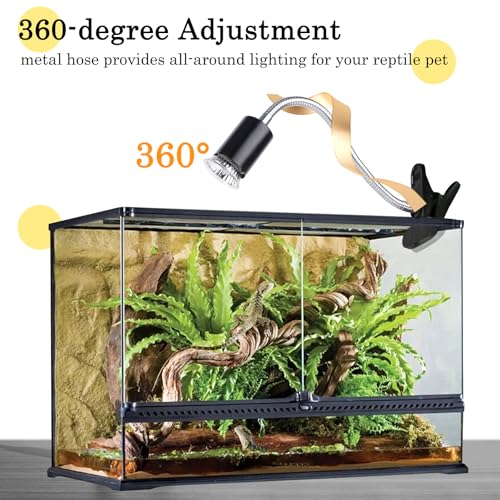 LUCKY HERP Reptile Heat Lamp with Clamp, Aquarium Turtle Tank Basking Light with 360° Rotatable Timing & Dimming and 2 Pack 50W UVA UVB Heat Light Bulb for Turtle Tortoise Lizard - size: 50+50
