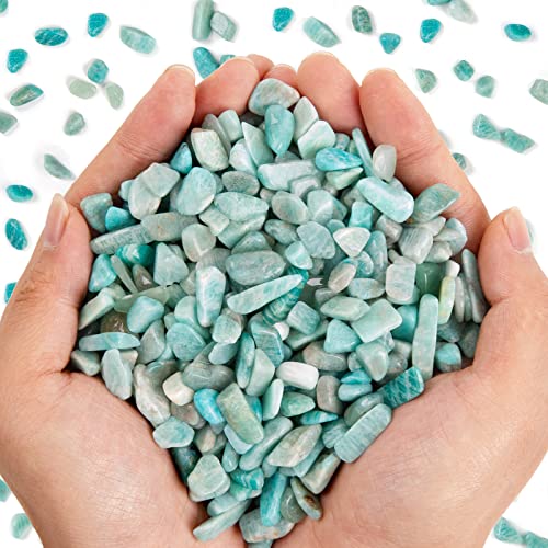 QICQDRAM Green Amazonite Crystals Bulk Tumbled Chips Stone Natural 1LB | Small Tumbled Stones Crystal Chips Bulk for Healing Crystals Fish Tank Gravel Vase Filler (405g/14.28oz) - color: Amazonite