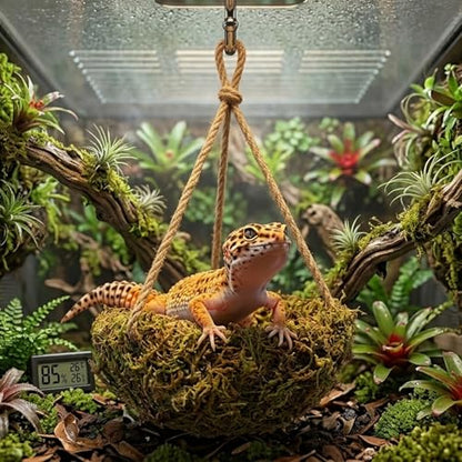 Humid Reptile Hide Leopard Gecko Tank Accessories Coconut Hide for Crested Gecko Tank Decor Handmade Moss Bearded Dragon Hammock Reptile Hideouts for Snake,Tortoise,Frog