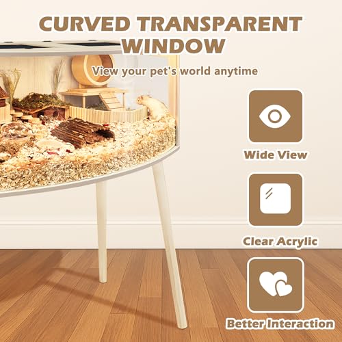 PROLEE Hamster Cage with Curved Design, Chew Proof Wooden Hamsters Enclosure with Leg Stand and Openable Top for Gerbils,Hamster Habitat, 48x20x20 Inch - size: 48.0"L x 20.0"W x 20.0"H