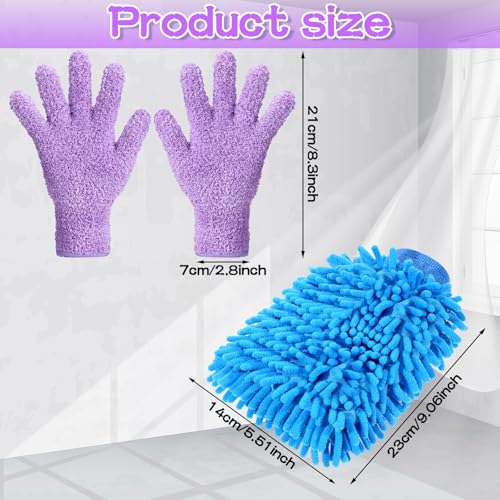 Potchen 6 Pcs Microfiber Dusting Mitt Gloves for Plants Washable Dusting Gloves for House Cleaning Furniture Car Washing - color: Pink,purple,blue