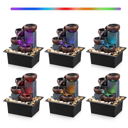 Tabletop Fountain 4 Level Small Waterfall Fountain Indoor Relaxing Water Feature Meditation Fountain for Home Office Bedroom Decoration Including LED Lighting Natural Rocks as Festival Gifts