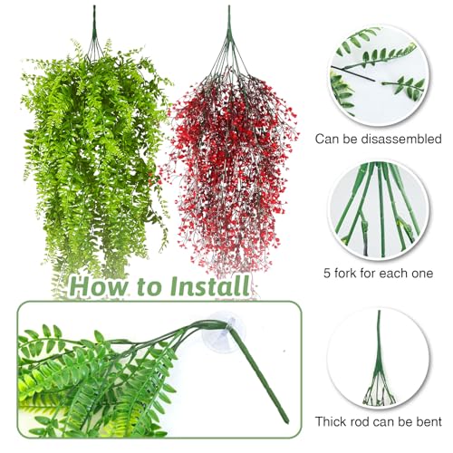 PINVNBY 2 Pack Reptile Plants Terrarium Hanging Fake Vines with Suction Cup Artificial Leaves for Bearded Dragons Lizards Geckos Snake Hermit Crab (Red and Green) - color: 2 Pcs ( Red and Green )