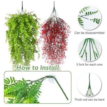 PINVNBY 2 Pack Reptile Plants Terrarium Hanging Fake Vines with Suction Cup Artificial Leaves for Bearded Dragons Lizards Geckos Snake Hermit Crab (Red and Green) - color: 2 Pcs ( Red and Green )