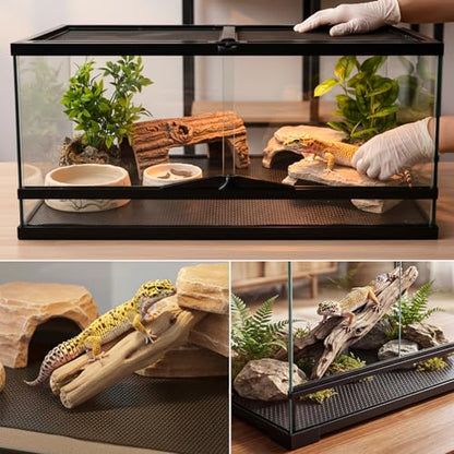 2 Pcs Reptile Carpet Bedding, 35.4×15.7" Bearded Dragon Tank Accessories with 16 Pcs Anti-Slip Pads, Leopard Gecko Tank Liner Mat for Bearded Dragons, Lizards, Geckos, Snakes & All Reptiles