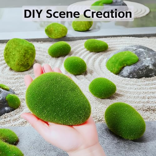 12 Pcs Artificial Moss Rocks (6 Sizes) Fake Rocks, Moss Balls, Faux Moss - Perfect for Flower Arrangements, Gardens, DIY Crafts, and Aquarium Plants Decorate