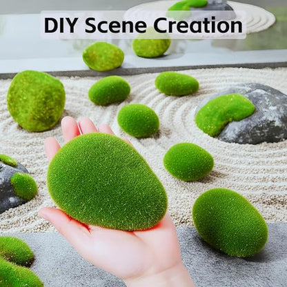 12 Pcs Artificial Moss Rocks (6 Sizes) Fake Rocks, Moss Balls, Faux Moss - Perfect for Flower Arrangements, Gardens, DIY Crafts, and Aquarium Plants Decorate