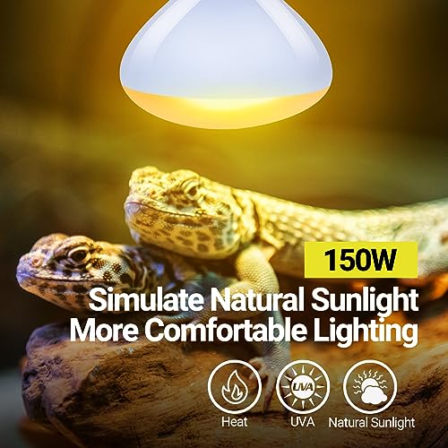 REPTI ZOO Reptile Heat Lamp Bulb 150W,2 Pack Neodymium Basking Spot Light, UVA Daylight Heating Lamp for Amphibian & Chicken Brooder | Simulated Natural Sunlight for Bearded Dragon,Lizard,Tortoise - style: 150W/Neodymium Daylight
