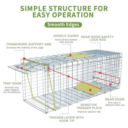 Live Animal Trap Cage with Cover, Heavy Duty Cat Trap for Stray Cats | Folding Skunk Traps Cage with Real Door for Raccoon, Groundhog, Skunk, Feral Cats, Squirrel-(32 x 10 x 12 inches)