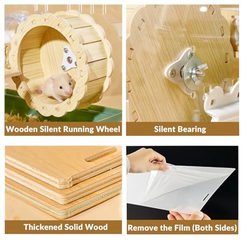 Cycodo 8 in 1 Acrylic Hamster Cage,2-Tier Dwarf Hamster Cage with Wooden Wheel & Hideout,Small Hamster Habitat with Accessories,Clear Pet Mice House(Green,14" L*10" W*11" H) - color: Green