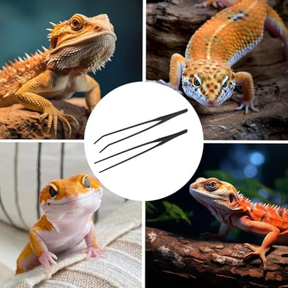 cobee 2 Pcs Extra Long Reptile Feeding Tongs, Straight and Curved Long Tweezers Stainless Steel Food Tweezer 10.6 inch Terrarium Feeder Tool for Lizard Snake Bearded Dragon Aquarium Tank