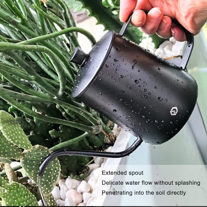 Watering Can for Indoor Plants, Black Water Can Spray Bottle 2 Pack | Long Spout Metal Stainless Steel 21 oz Watering Can with 14 oz Glass Plant Mister Spray Bottle for Plant Bonsai Water Can - color: Black Watering Can + Grey Spray Bottle