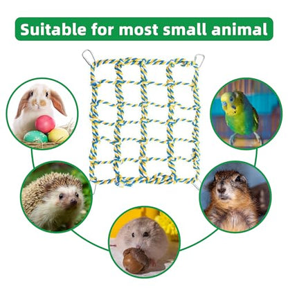 2 Pcs Rat Climbing Ropes for Cage Rat Cage Accessories Bird Rope Rat Toys for Pet 12.6 x 9.84 inch Hammock Hamster Cotton Rope Bridge Bird Ladder with 4 Silver Hooks（Yellow） - color: Yellow