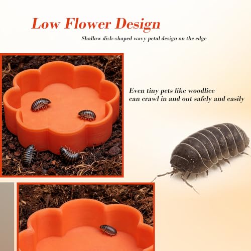 4 Pack Flower Shaped Reptile Feeding Dish, Colorful Plastic Food & Water Bowls for Leopard Gecko, Lizard, Hermit Crab, Turtle, Isopods, Small Reptiles & Invertebrates