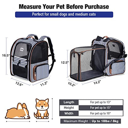 Large Cat Backpack Carrier Expandable Pet Carrier Backpack for Small Dogs Medium Cats Fit Up to 18 Lbs, Dog Carrier Backpack,Puppy Backpack Carrier, Striped - color: Striped