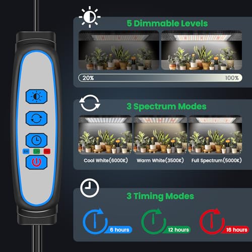 Grow Light, 276 LEDs Full Spectrum 6000K Plant Light, 2Panels | Auto Timer 6/12/16,3 Color Modes,5 Dimmable Levels,for Seed Starting, Veg and Bloom - size: 2Panels
