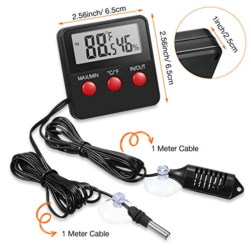 Weewooday 4 Pcs Reptile Thermometer and Humidity Gauge Reptile Terrarium Thermometer Hygrometer with Probes Indoor Outdoor Digital Pet Temperature and Hygrometer Gauge for Pet Keeping