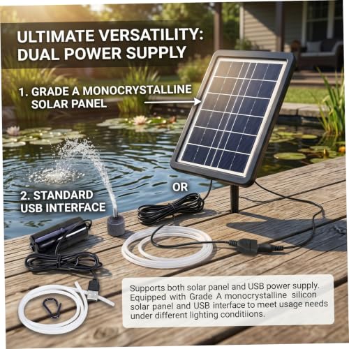 Solar Water Pump Solar Water Fountain Pump, Dual Power Usb & Powered Fountainfor Bird Baths, Fish Tank