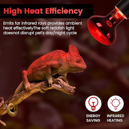 75W Infrared Heat Lamp Bulbs – 2-Pack Red IR Basking Light for Reptile & Amphibian, Silent Night-Time Heating, E26 Base, Bearded Dragon,Lizard,Turtle,Chicken - color: Red, size: 75W