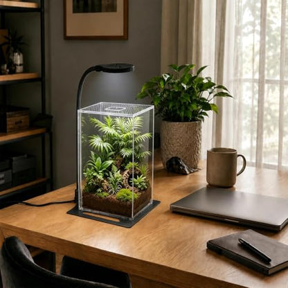 Jumping Spider Enclosure LED Light, 360 Degree Full Spectrum Reptile Enclosure Lights, Jumping Spider Enclosure Accessories for Potted Plants Succulents Miniature Landscape. (Black) - color: Black