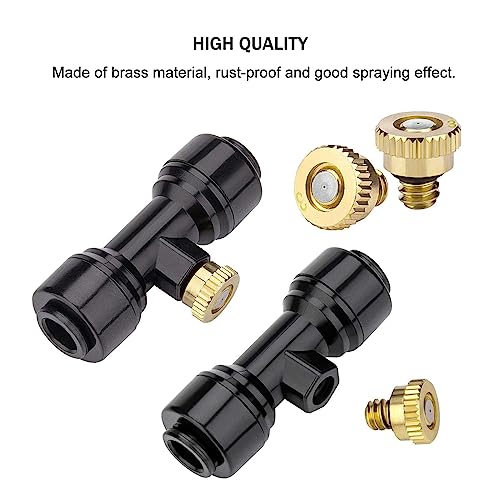 Brass & Black Misting Nozzles Kit - 20pcs Mister Nozzles & Tees with 2pcs Plugs for 1/4" Tubing and Outdoor Patio System