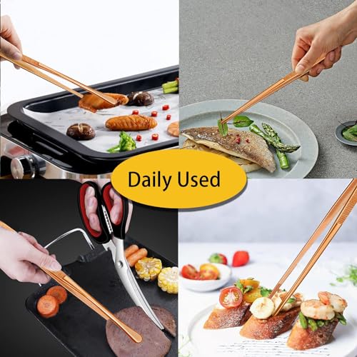 JETKONG 2 Pcs 12-Inch Kitchen Tweezers Cooking Tweezer Tongs Stainless Steel Long Food Tweezers (Rose Gold) - color: Rose Gold, size: 12+12 Inch