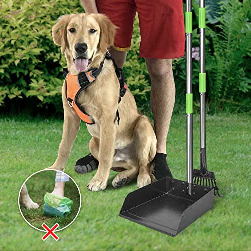 Larger Pooper Scooper for Large Dogs Long Handle Stainless Metal | Dog Pooper Scooper for Large Medium Small Dogs Tray and Rake Set Heavy Duty - size: 2. Rake + Extra Large Tray