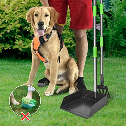 Larger Pooper Scooper for Large Dogs Long Handle Stainless Metal | Dog Pooper Scooper for Large Medium Small Dogs Tray and Rake Set Heavy Duty - size: 2. Rake + Extra Large Tray