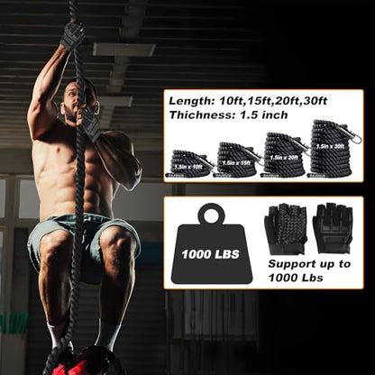 Climbing Rope Gym Workout - 1.5 Inch Dia 10FT 15FT 20FT 25FT 30FT 35FT 40FT 50FT Heavy Duty Work Out Rope Exercise Climbing Ropes for Adults Kids Fitness & Strength Training Outdoor & Indoor - Black - style: 1.5 Inch-30ft