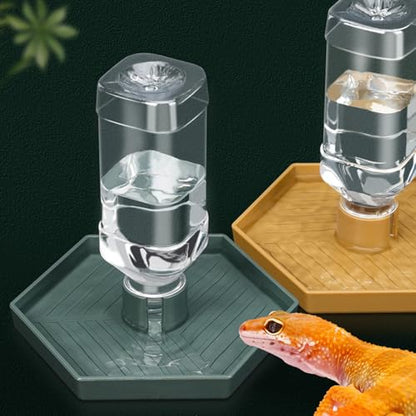 Haofy Reptile Water Bottle 6.3 x 5.9 x 5. inches Turtle Food and Water Bowl Automatic Feeders Waterer Tortoise Dispenser Bottle Feeding Dish for Lizard Chameleon (L) - color: Dark Green