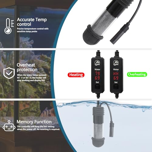 Small Aquarium Heater 25W Submersible Fish Tank Heater for 1-5 Gallons, Dual LED Display Temperature Controller, Suitable for Saltwater and Freshwater, Mini Water Heater for Betta/Turtle Tank - size: 25W
