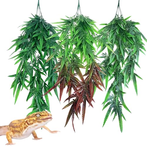 Hamiledyi 3 PCS Reptile Plants Terrarium Hanging Plant | Artificial Leaves, Reptile Hide, Suction Cup, For Bearded Dragon Hermit Crab Lizard Snake Geckos Chameleon - color: 3pcs Ivy Plant