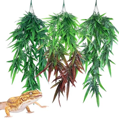 Hamiledyi 3 PCS Reptile Plants Terrarium Hanging Plant | Artificial Leaves, Reptile Hide, Suction Cup, For Bearded Dragon Hermit Crab Lizard Snake Geckos Chameleon - color: 3pcs Ivy Plant