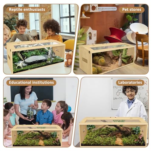 80 Gallon Reptile Terrarium, Large Snake Enclosure, Lizard and Leopard Gecko Tank With Openable Roof Door, Lockable Bearded Dragon Enclosure (Wooden, 48" L x 20" W x 20" H)