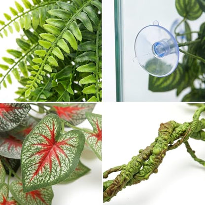 Reptile Plants Terrarium Decor, Hanging Reptile Vines, Flexible Bendable Jungle Climbing Leaves for Bearded Dragon, Leopard Gecko, Chameleon, Snake, Lizard Tank Habitat Decoration (Group A)