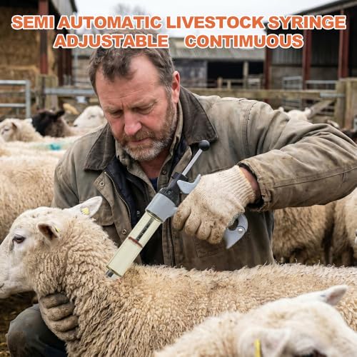 50ml Semi-Auto Repeating Livestock Syringe Gun, 5 Dose Settings | Ergonomic Grip, Clear Barrel & Luer Lock, Vet Injector for Cattle, Horses, Goats, Sheep & Pigs - color: Silver Gray50ML