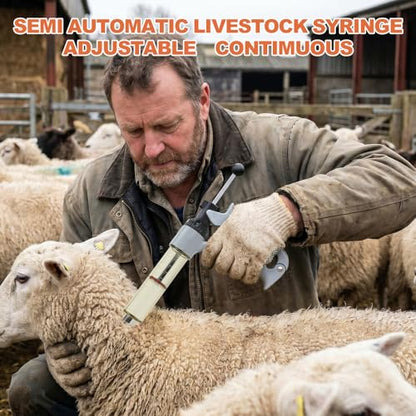 50ml Semi-Auto Repeating Livestock Syringe Gun, 5 Dose Settings | Ergonomic Grip, Clear Barrel & Luer Lock, Vet Injector for Cattle, Horses, Goats, Sheep & Pigs - color: Silver Gray50ML