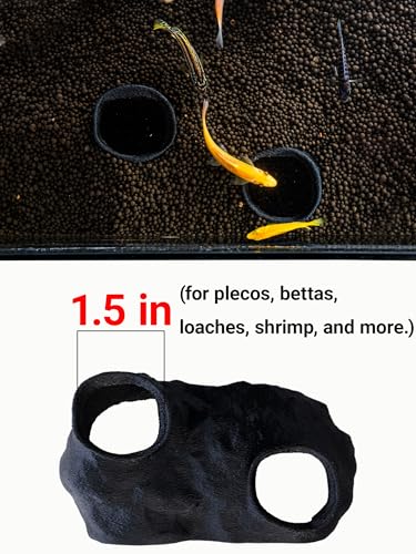 Dual-Entrance Rock-Texture Cave – Fish Tank Shelter & Aquarium Decor with 2 Tunnels, 6×3.4×2.3in (Black) - color: Black