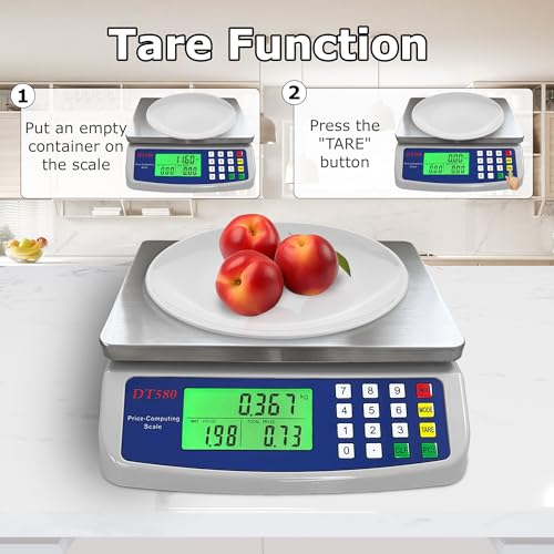 Large Digital Kitchen Scale 40kg/88lb Stainless Steel Price Computing Scale Counting Scale Deli Scale with LCD Display for Baking Bread Cooking Meat Prep Parts and Coins Adapter Included - color: Gray 40kg