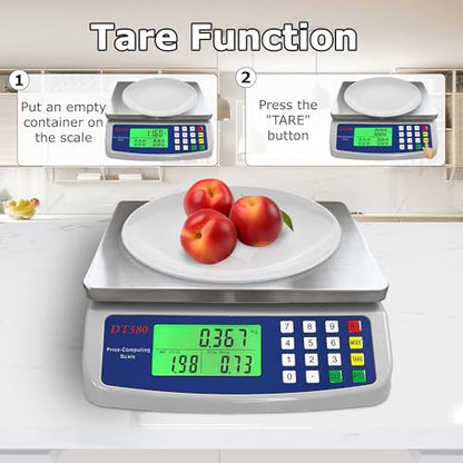 Large Digital Kitchen Scale 40kg/88lb Stainless Steel Price Computing Scale Counting Scale Deli Scale with LCD Display for Baking Bread Cooking Meat Prep Parts and Coins Adapter Included - color: Gray 40kg