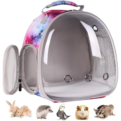 Bunny Carrier Backpack with Space Capsule Clear Bubble Window - Portable Small Animal Backpack Travel Pet Carrier Galaxy for Guinea Pig Rabbit Bearded Dragon Rat Lizard Hamster (Galaxy Pink) - color: Galaxy Pink