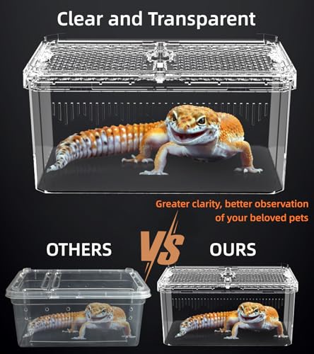 XIGETRAIL Transparent Portable Reptile Terrarium Habitat, Reptile Feeding Box for for Gecko, Tarantula, Scorpion, Spider, Hermit Crab,Frog (12" x 7.7" x 5.1" White)