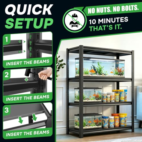 Aquarium Stand Fish Tank Stand 1600LBS Metal Shelving Adjustable Heavy Duty Storage Shelves Display Shelves Utility Shelf for Turtle Tank, Reptile Terrarium, 63" H×45.28" W×15.75" D, Black - size: 63" H×45.28" W×15.75" D