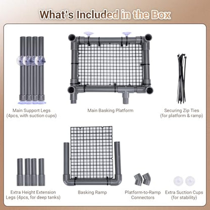 Turtle Basking Platform with Adjustable DIY Ramp, Durable PVC Pipes & Secure EggCrate Suction Cups – Spacious Basking Platform for Aquatic Turtles, Essential Aquatic Resting Area for Turtle Tanks