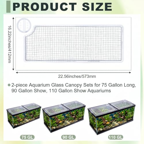 Sieral 2 Pcs Clear Aquarium Polycarbonate Canopy with Anti-Jumping Net | Embedded Network Set, 22.56 x 16.22 x 0.2 Inch, for 75/90/110 Gallon Fish Tank Lids, Center Brace Aquariums, Top Cover Clips - size: 22.56 x 16.22 x 0.2 Inches